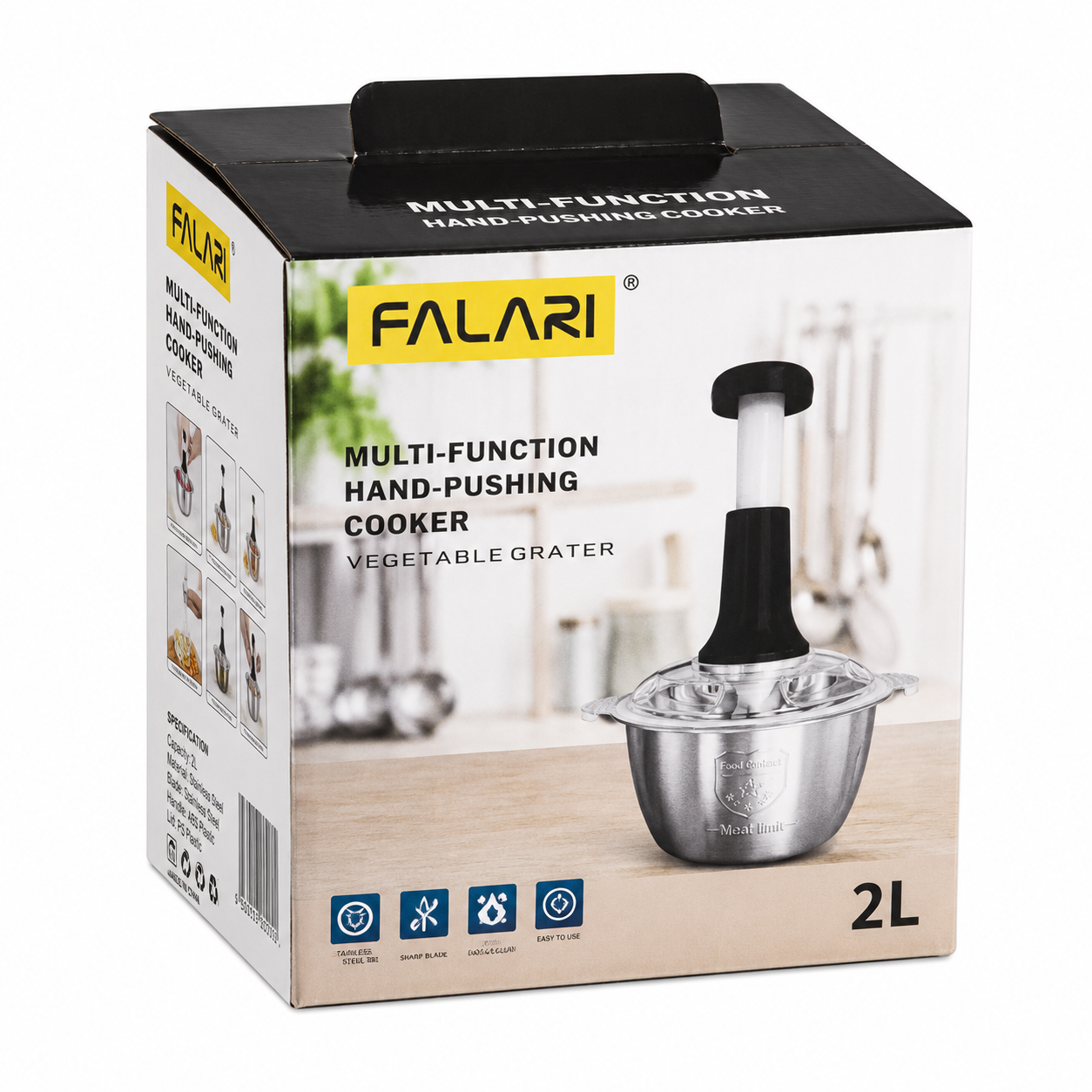 Zafins 2L Manual Stainless Steel Food Chopper